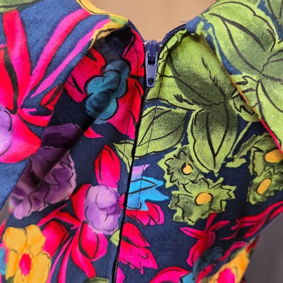 Vintage 80s Floral Swing Dress Size M Crinoline Fit Flare Summer Party Prom - Picture 11 of 12